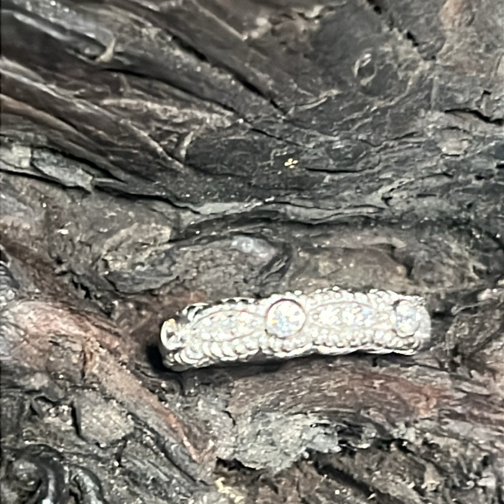 C111 Judith Ripka Sterling Silver Rope Band CZ  Ring Textured Design sz10 - Picture 3 of 8